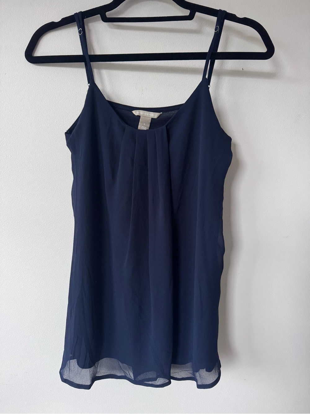 Banana Republic Womens Small Navy Blue Sheer Layered Pleated Cami Tank Top